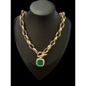 Gold Malachite Pendant Necklace